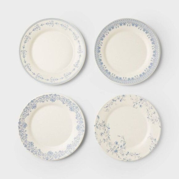 4pc Melamine Dinner Plates - Threshold Studio McGee Blue Floral Set Target 2023 - Picture 3 of 5